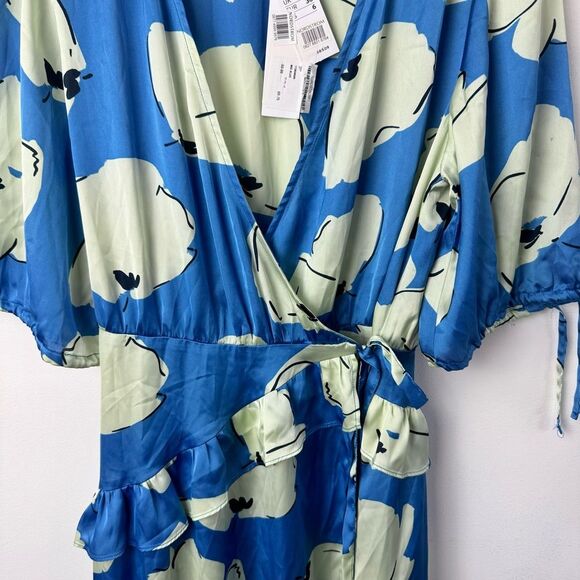 NWT Topshop blue splodge flower ruffle textured wrap midi Dress in Blue Size 6 - Picture 9 of 15